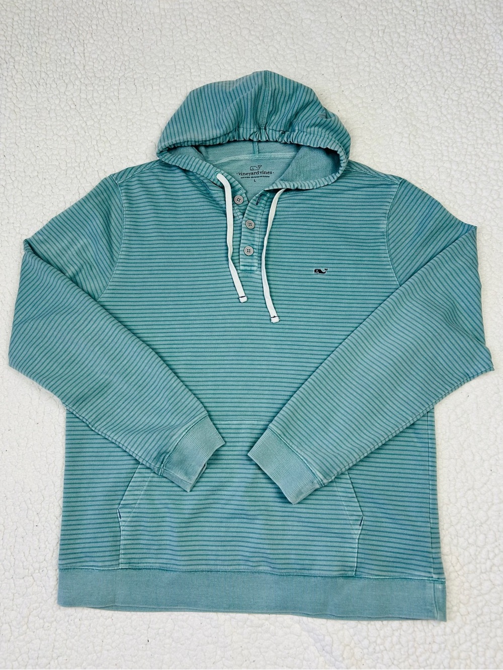 Vineyard Vines Hooded Sweat Shirt Men's L Sage Green Striped Button Pullover